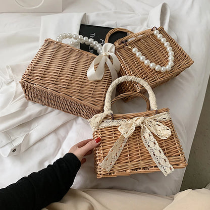 Straw Bags Women's Beach Bag Trend 2022 Summer Bohemian Luxury Designer Handbags Purses Rattan Handmade Picnic Basket Sac Femme