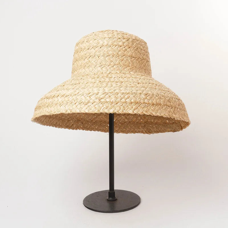 Summer Hats for Women Retro Flat Drooping Hat Brim Hand-made Raffia Straw Hat Ladies Outdoor Sun Protection Beach Straw Hat