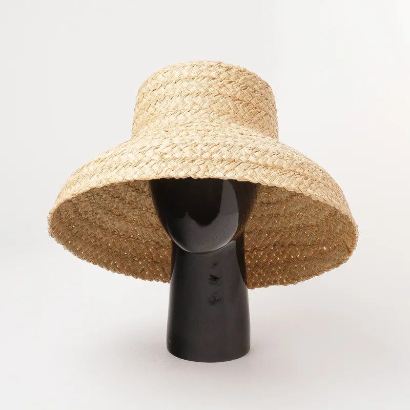 Summer Hats for Women Retro Flat Drooping Hat Brim Hand-made Raffia Straw Hat Ladies Outdoor Sun Protection Beach Straw Hat