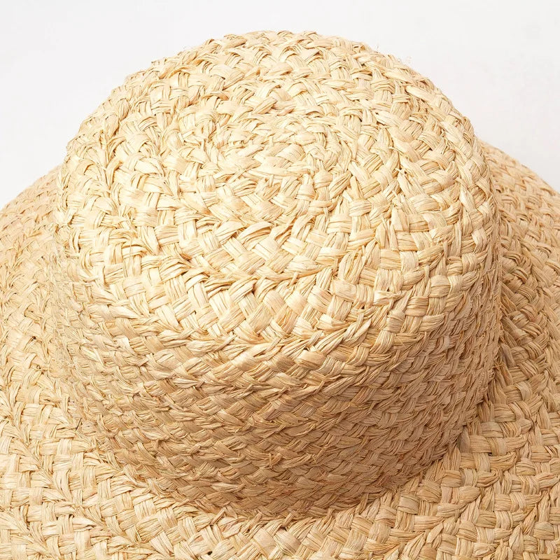 Summer Hats for Women Retro Flat Drooping Hat Brim Hand-made Raffia Straw Hat Ladies Outdoor Sun Protection Beach Straw Hat