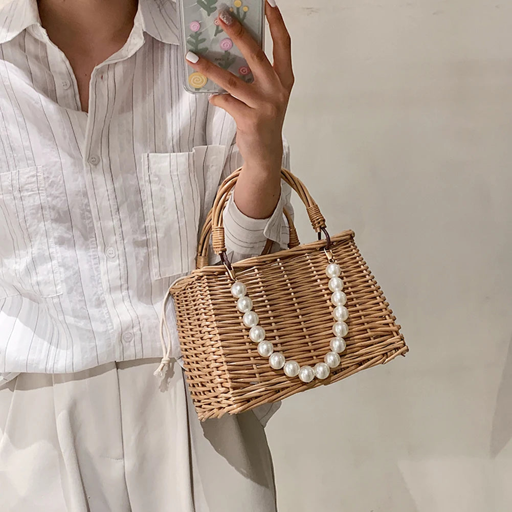 Straw Bags Women's Beach Bag Trend 2022 Summer Bohemian Luxury Designer Handbags Purses Rattan Handmade Picnic Basket Sac Femme