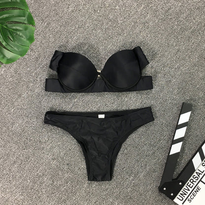 2025 Fashion New Arrival Bikini Strapless Black Hard Bag Separates Swimsuit Split Bikini Swimsuit