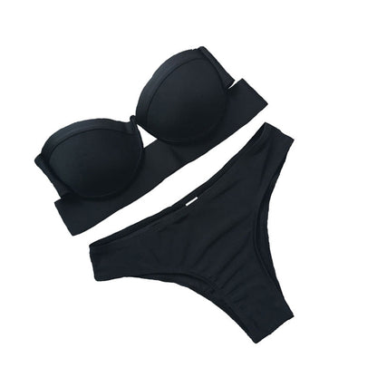 2025 Fashion New Arrival Bikini Strapless Black Hard Bag Separates Swimsuit Split Bikini Swimsuit