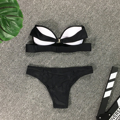 2025 Fashion New Arrival Bikini Strapless Black Hard Bag Separates Swimsuit Split Bikini Swimsuit