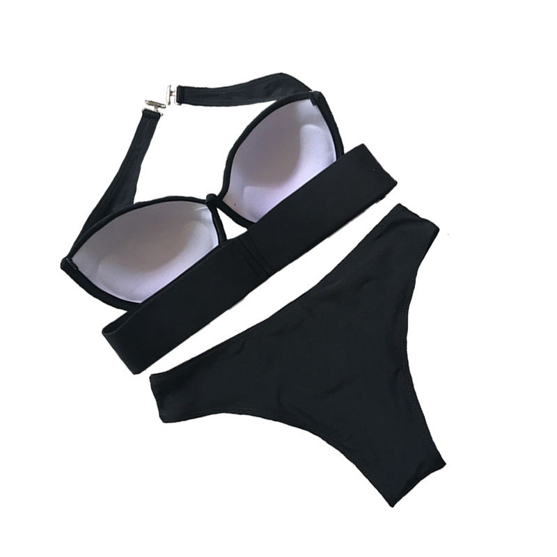 2025 Fashion New Arrival Bikini Strapless Black Hard Bag Separates Swimsuit Split Bikini Swimsuit