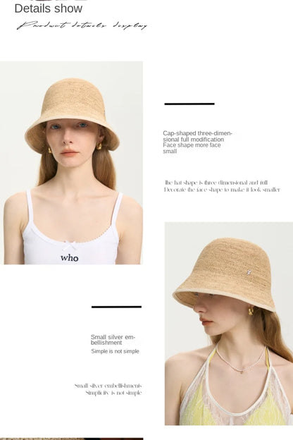 USPOP Ultra-fine Handmade Crochet Raffia Straw Hat for Women Summer Beach Vacation Sun Hat