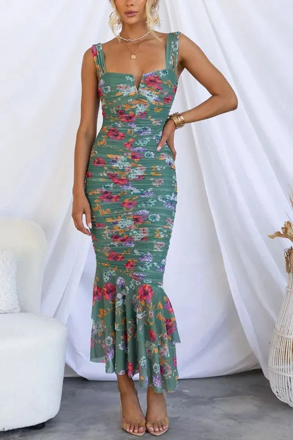 Ladies Summer Floral Print New Fashion Evening Party Dress Women Sleeveless Backless Maxi Dresses Birthday Clubwear Fall Outfits