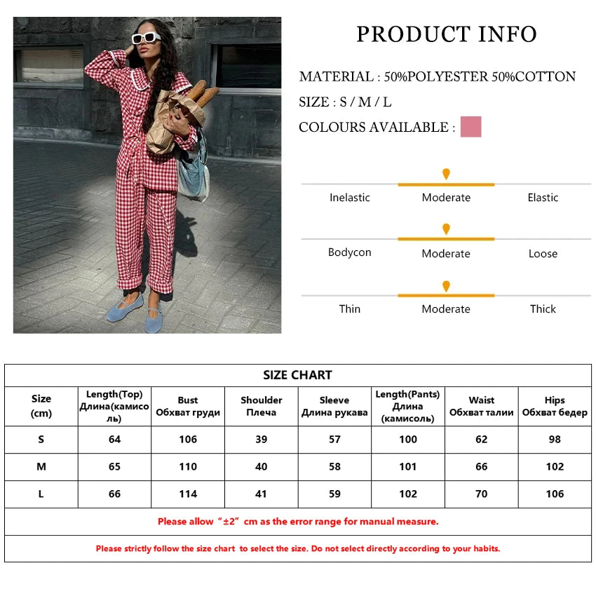 Clacive Fashion Loose Red Plaid Trousers Sets For Women 2 Pieces 2024 Elegant Long Sleeve Shirt With High Waist Pants Set Female