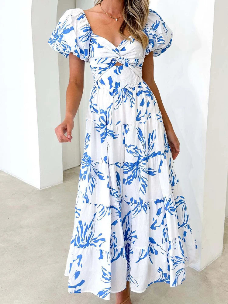 Printed Dress Women Summer Off Shoulder Backless Boho Beach Long Dresses Ladies Casual Party Holiday Maxi Dress A-Line Vestidos