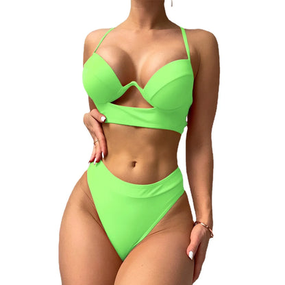 Cikini-Sexy Push Up Swimsuit for Women, Two-Piece Bikini Set, Hollow Out Bathing Suit, Halter Beach Wear, 2022