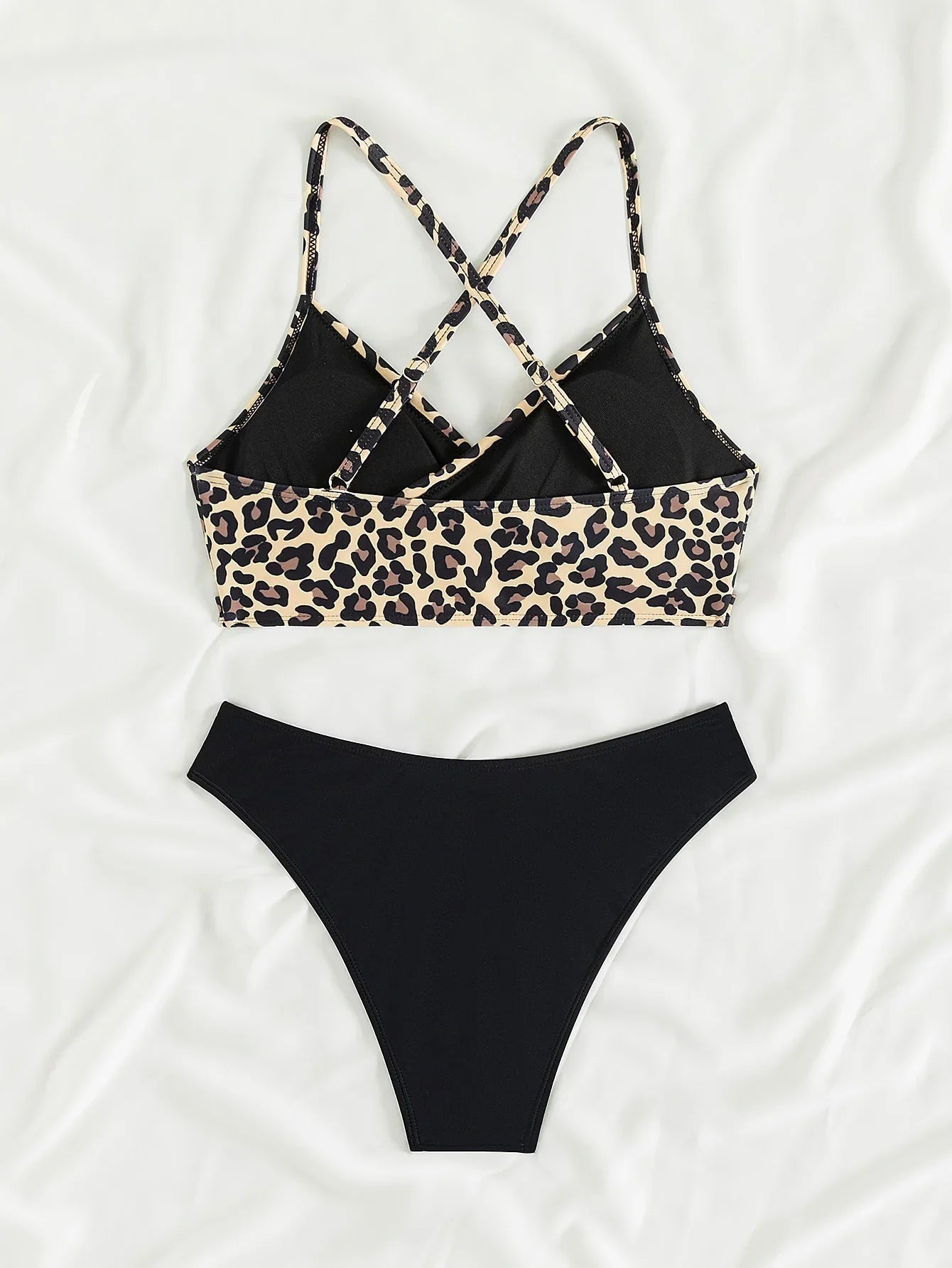 Sexy leopard print cross bikini set 2024 women halter push up black high waist swimsuit summer bathing suit two piece swimwear