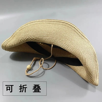 Top Quality Man Straw Hat Wide Brim Beach Foldable Cap Big Bone Men Plus Size Fedora Hat 58CM 60CM 62CM