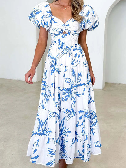 Printed Dress Women Summer Off Shoulder Backless Boho Beach Long Dresses Ladies Casual Party Holiday Maxi Dress A-Line Vestidos